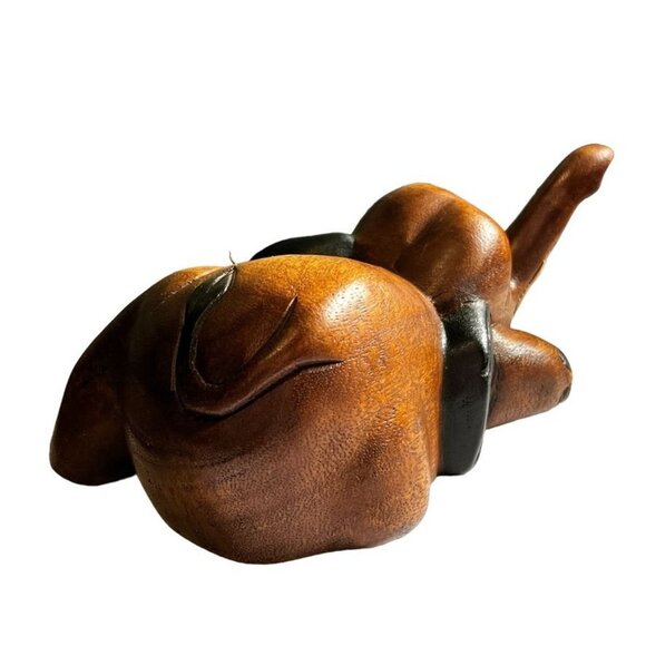 Antique Playful Baby Elephant Hand Carved Solid Wood Two Tone - Picture 5 of 14